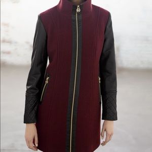 Faux Leather sleeve wool coat size 10